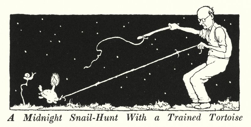 Una Caza de Caracoles a Medianoche con una Tortuga Entrenada de William Heath Robinson