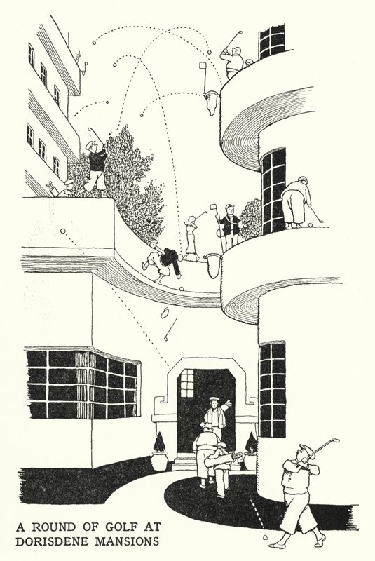 Una ronda de golf en Dorisdene Mansions de William Heath Robinson