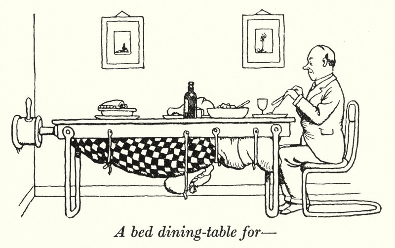 Una mesa de comedor en la cama de William Heath Robinson