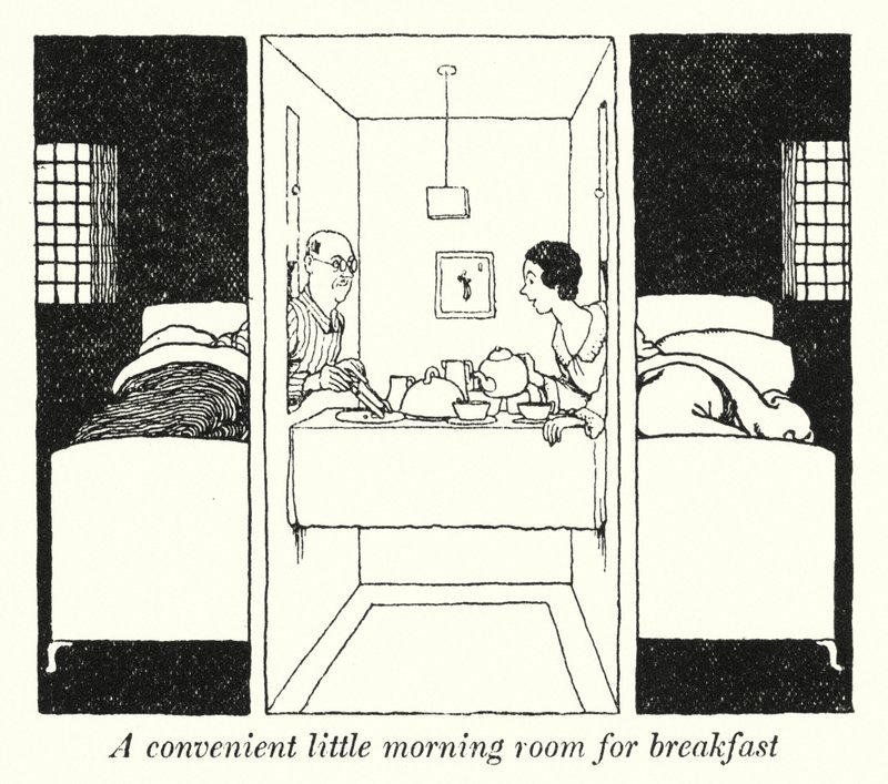 Una pequeña sala de desayuno conveniente de William Heath Robinson