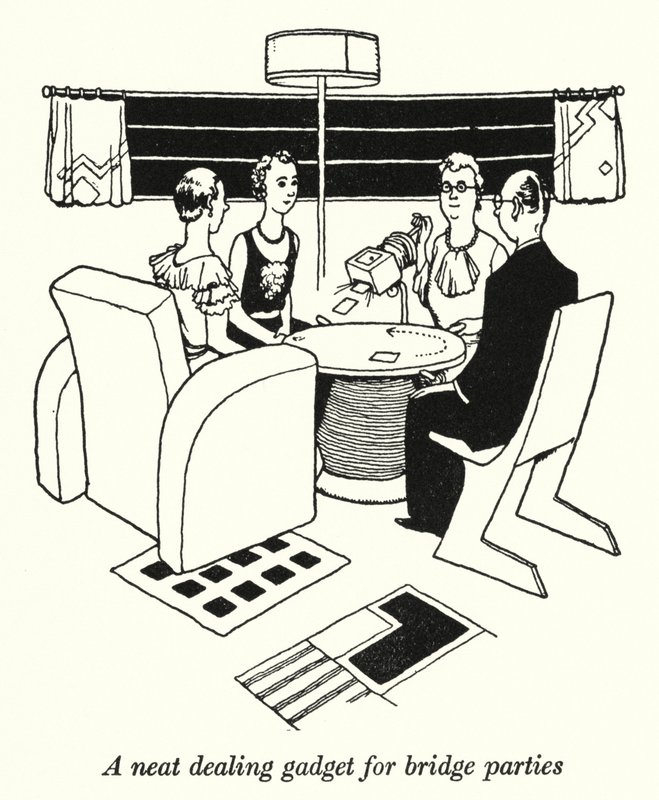 Un dispositivo ordenado para fiestas de bridge de William Heath Robinson