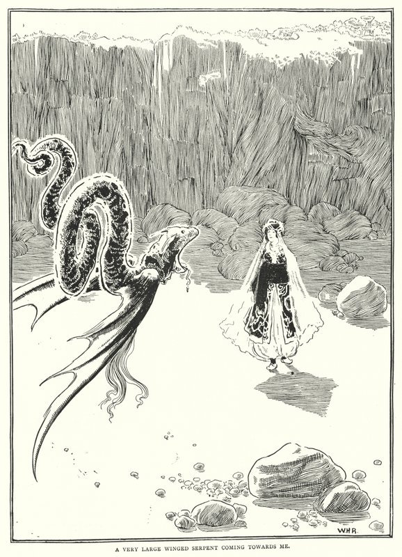 Una gran serpiente alada viniendo hacia mí de William Heath Robinson