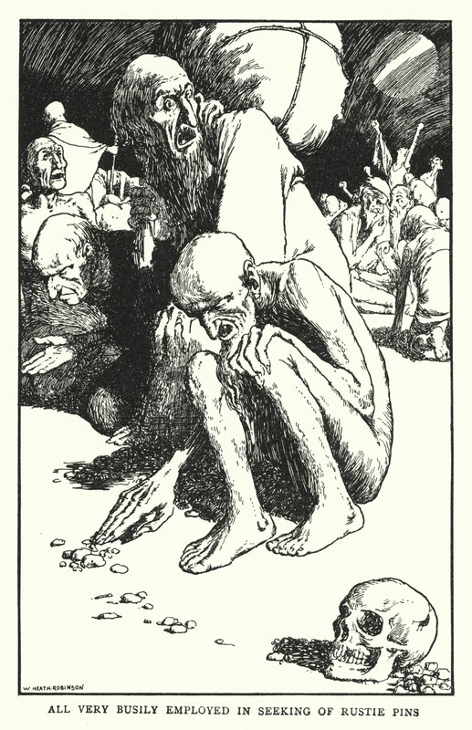 Todos muy ocupados buscando alfileres oxidados (litografía) de William Heath Robinson