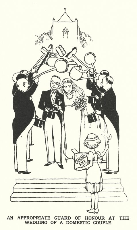 Una guardia de honor apropiada en la boda de una pareja doméstica de William Heath Robinson