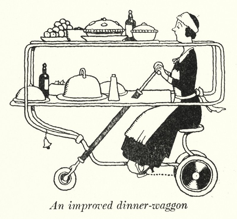 Un carro de cena mejorado de William Heath Robinson