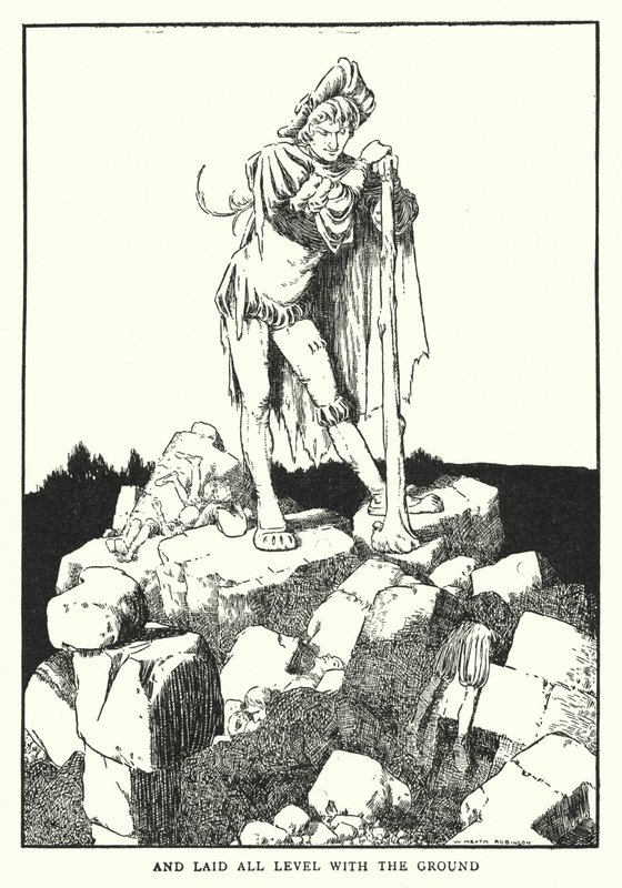 Y niveló todo con el suelo (litografía) de William Heath Robinson