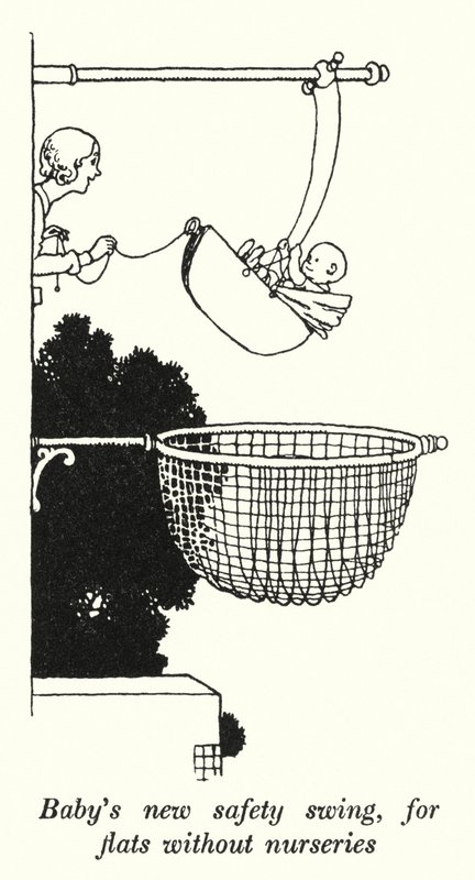 El Nuevo Columpio Seguro del Bebé, para Pisos sin Guarderías de William Heath Robinson