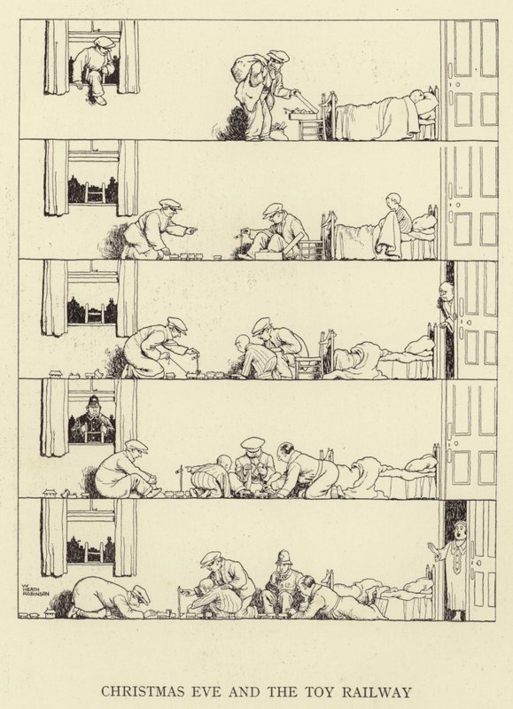 Nochebuena y el tren de juguete de William Heath Robinson