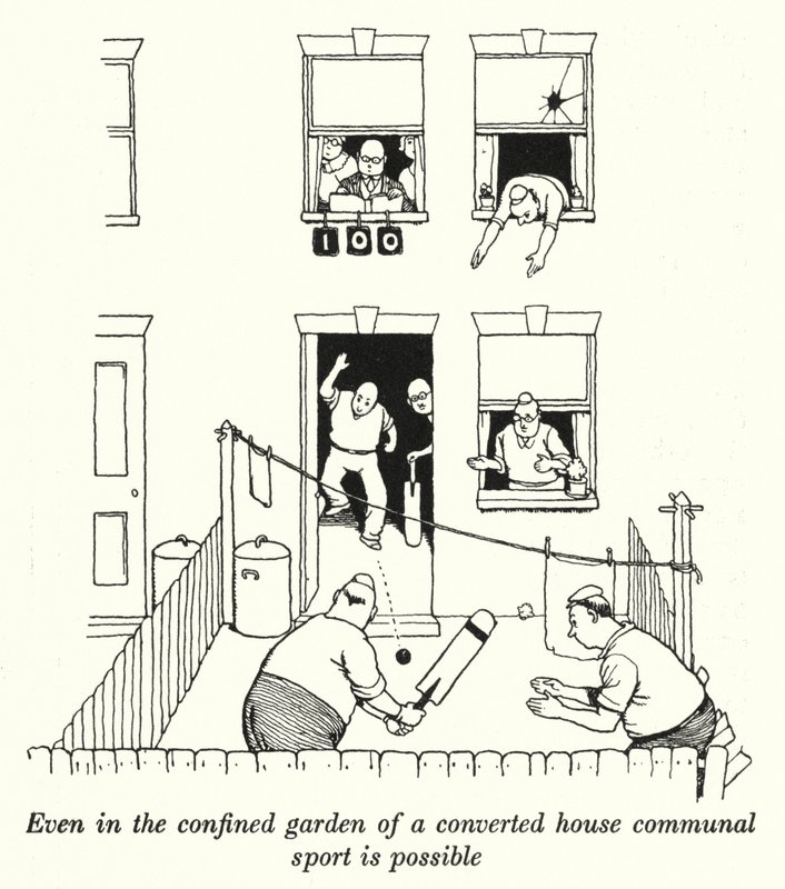 Incluso en el jardín confinado de una casa convertida es posible el deporte comunitario de William Heath Robinson