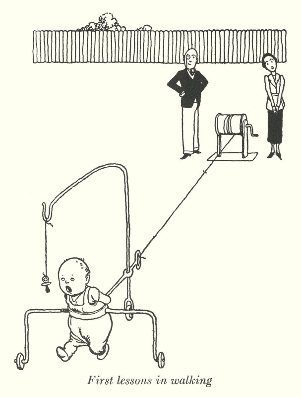 Primeras lecciones para caminar (litografía) de William Heath Robinson