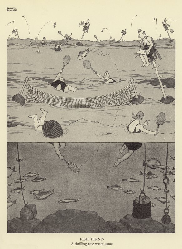 Tenis de peces, un emocionante nuevo juego acuático de William Heath Robinson