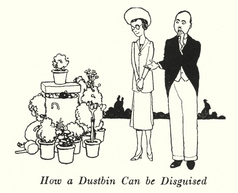 Cómo se puede disfrazar un cubo de basura (litografía) de William Heath Robinson