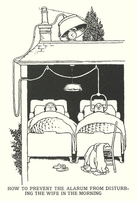Cómo evitar que la alarma moleste a la esposa por la mañana de William Heath Robinson