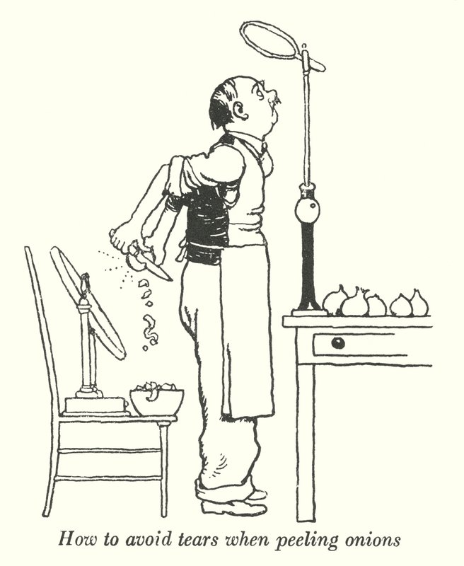 Cómo evitar lágrimas al pelar cebollas (litografía) de William Heath Robinson