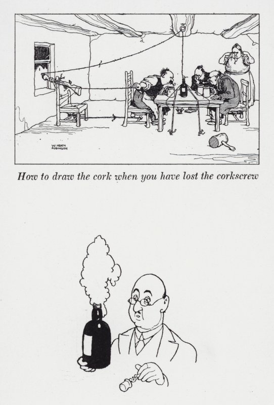 Cómo sacar el corcho cuando has perdido el sacacorchos de William Heath Robinson