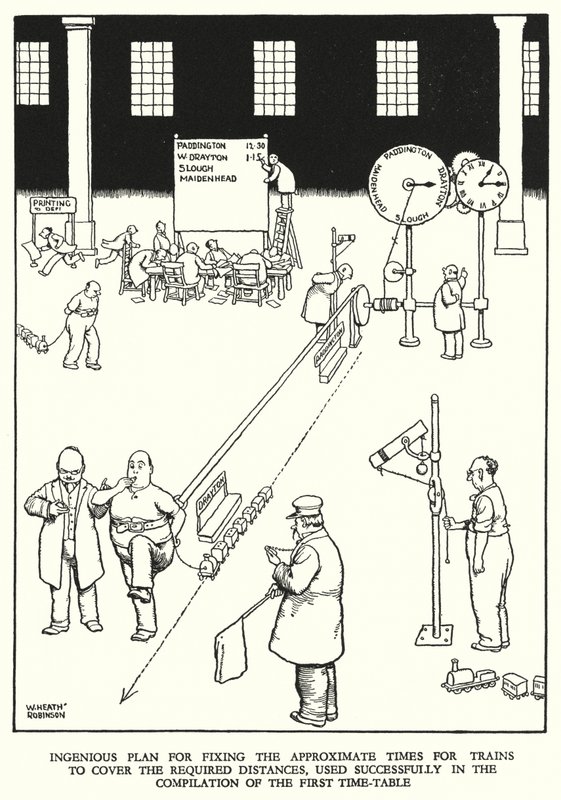 Ilustración para Railway Ribaldry de W Heath Robinson de William Heath Robinson
