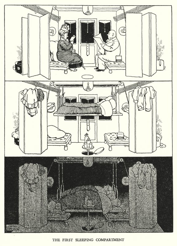 Ilustración para Railway Ribaldry de W Heath Robinson de William Heath Robinson