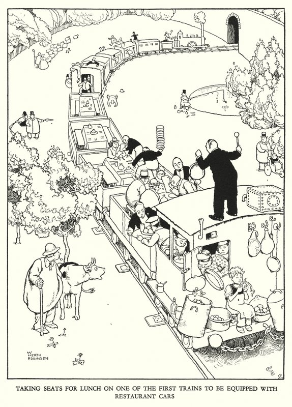 Ilustración para Railway Ribaldry de W Heath Robinson de William Heath Robinson