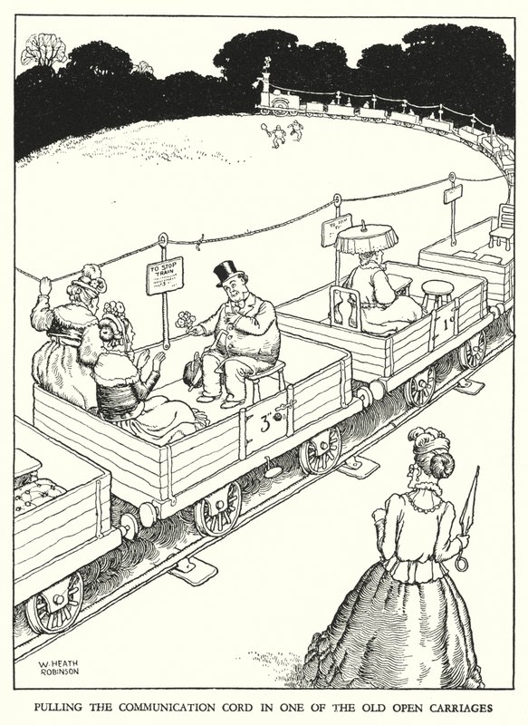 Ilustración para Railway Ribaldry de W Heath Robinson de William Heath Robinson