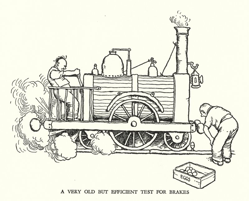 Ilustración para Railway Ribaldry de W Heath Robinson de William Heath Robinson