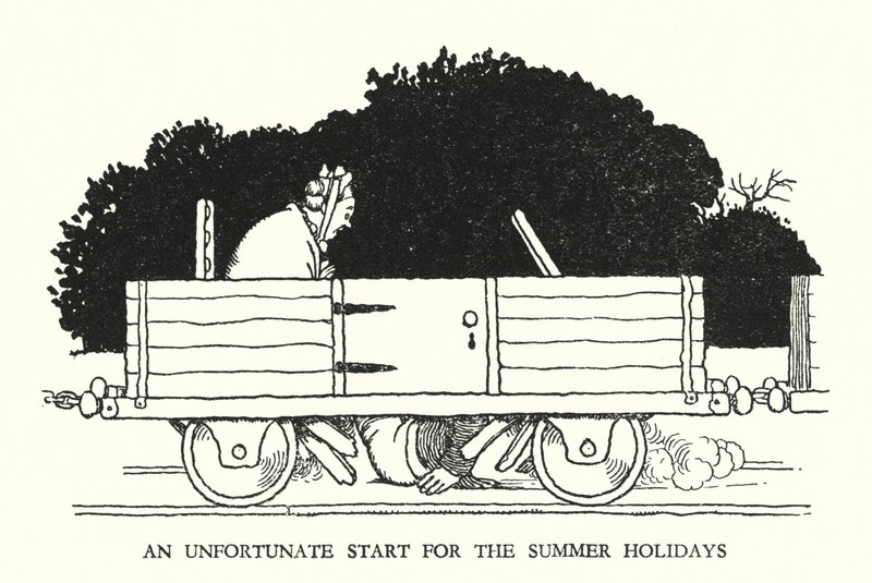Ilustración para Railway Ribaldry de W Heath Robinson de William Heath Robinson