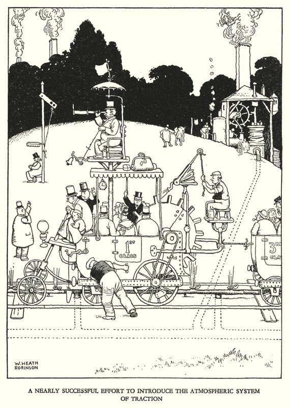 Ilustración para Railway Ribaldry de W Heath Robinson de William Heath Robinson