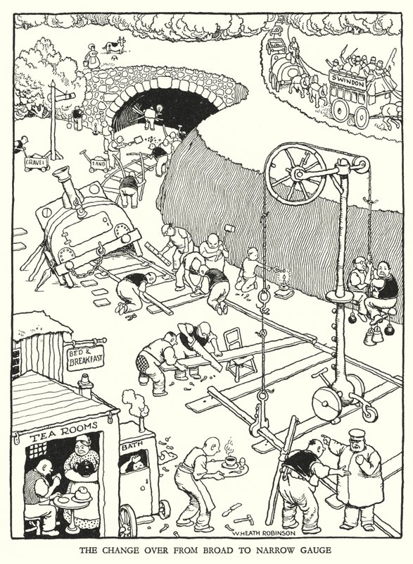 Ilustración para Railway Ribaldry de W Heath Robinson de William Heath Robinson