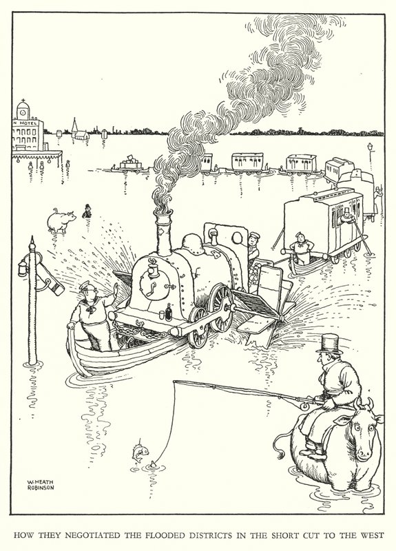 Ilustración para Railway Ribaldry de William Heath Robinson