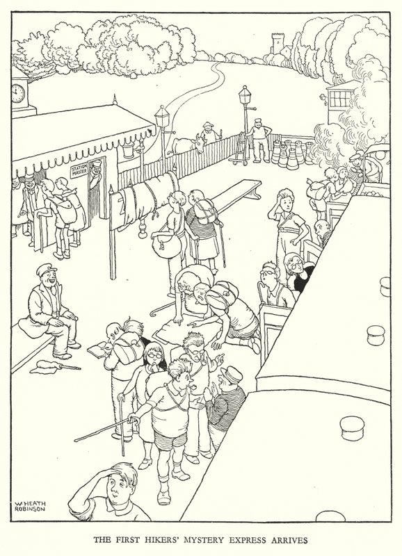 Ilustración para Railway Ribaldry de William Heath Robinson
