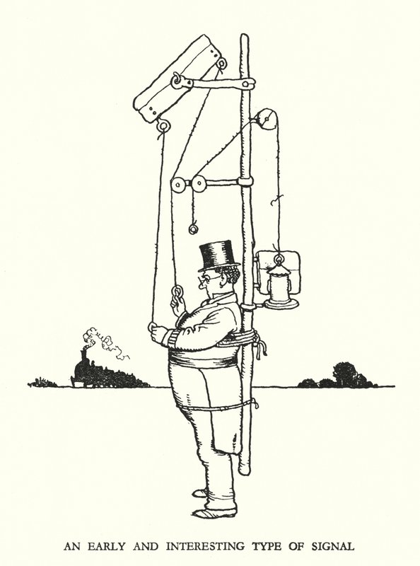 Ilustración para Railway Ribaldry de W Heath Robinson de William Heath Robinson