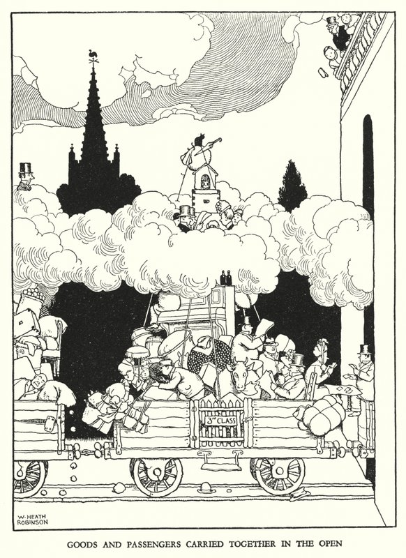 Ilustración para Railway Ribaldry de W Heath Robinson de William Heath Robinson