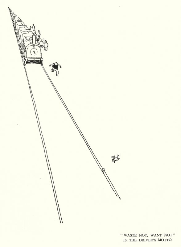 Ilustración para Railway Ribaldry de W Heath Robinson de William Heath Robinson