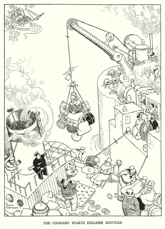 Ilustración para Railway Ribaldry de W Heath Robinson de William Heath Robinson
