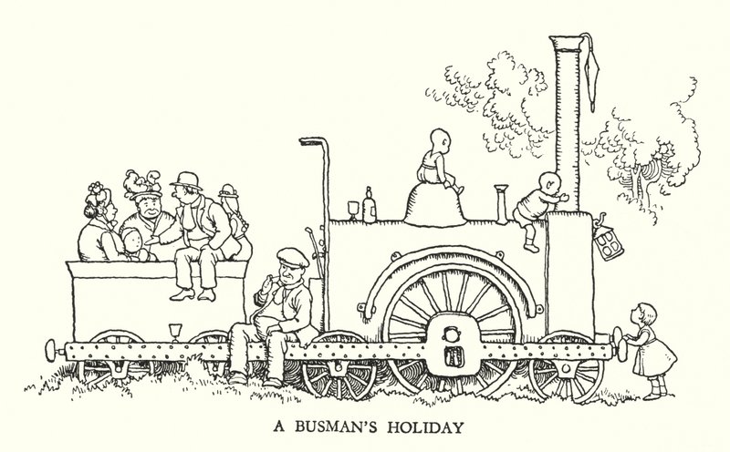 Ilustración para Railway Ribaldry de W Heath Robinson de William Heath Robinson
