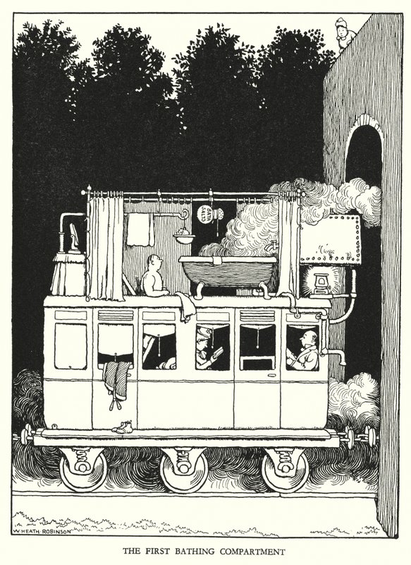Ilustración para Railway Ribaldry de W Heath Robinson de William Heath Robinson