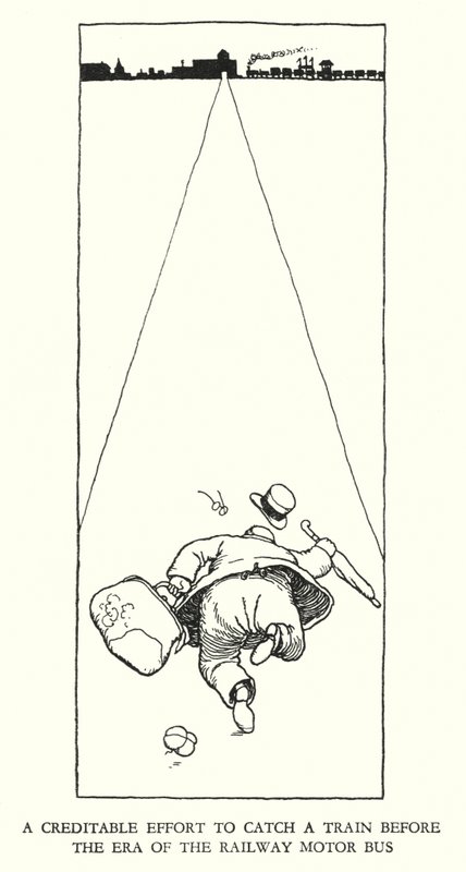 Ilustración para Railway Ribaldry de W Heath Robinson de William Heath Robinson