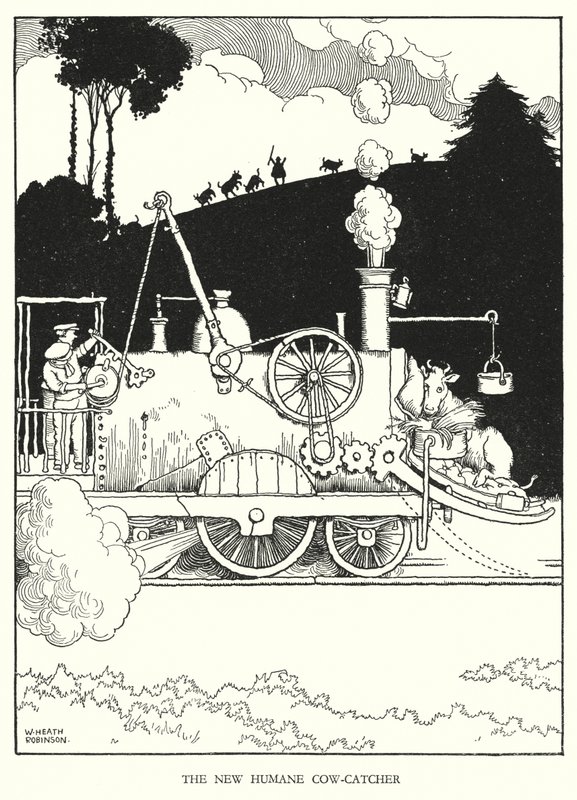 Ilustración para Railway Ribaldry de W Heath Robinson de William Heath Robinson