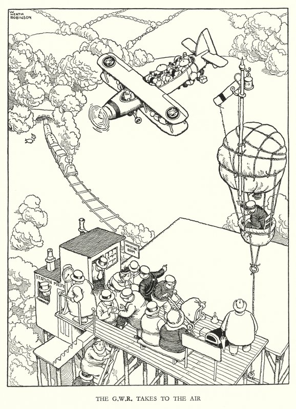 Ilustración para Railway Ribaldry de W Heath Robinson de William Heath Robinson