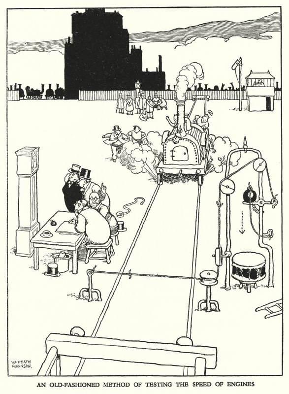 Ilustración para Railway Ribaldry de W Heath Robinson de William Heath Robinson