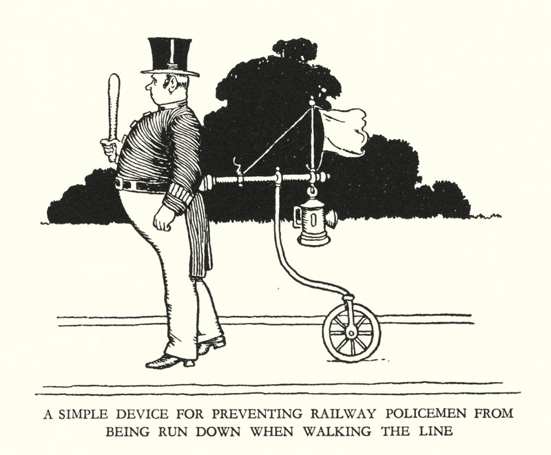 Ilustración para Railway Ribaldry de W Heath Robinson de William Heath Robinson