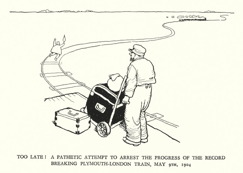 Ilustración para Railway Ribaldry de W Heath Robinson de William Heath Robinson