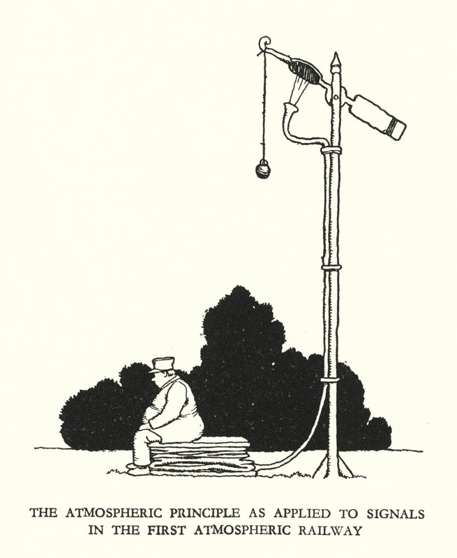 Ilustración para Railway Ribaldry de W Heath Robinson de William Heath Robinson