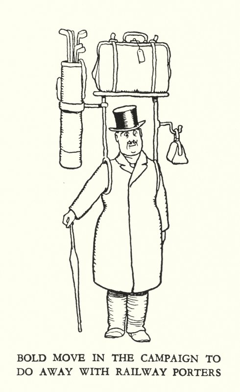 Ilustración para Railway Ribaldry de William Heath Robinson