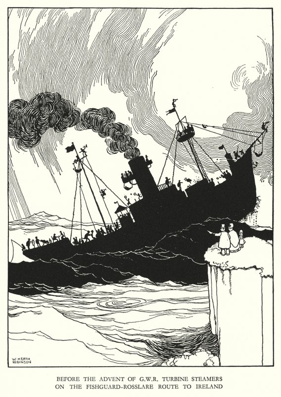 Ilustración para Railway Ribaldry de William Heath Robinson