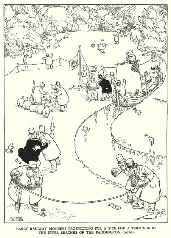 Ilustración para Railway Ribaldry de W Heath Robinson de William Heath Robinson
