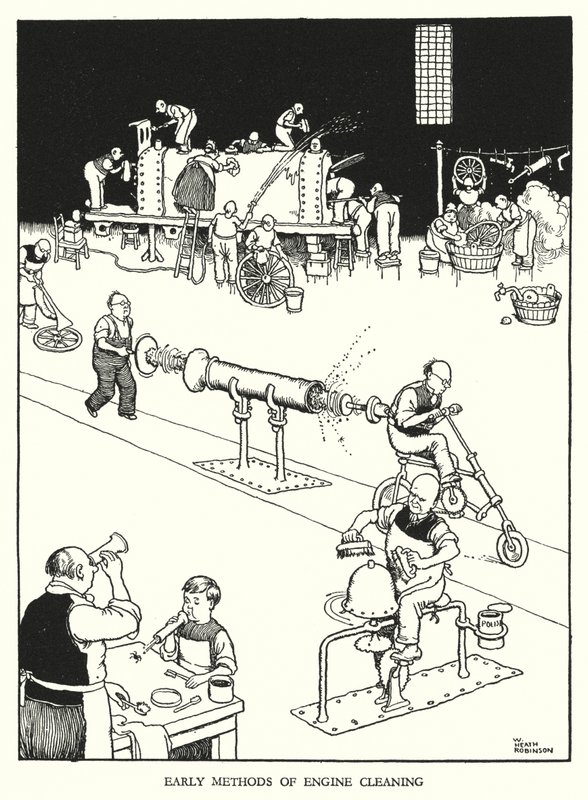 Ilustración para Railway Ribaldry de W Heath Robinson de William Heath Robinson