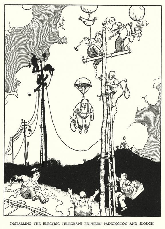 Ilustración para Railway Ribaldry de W Heath Robinson de William Heath Robinson