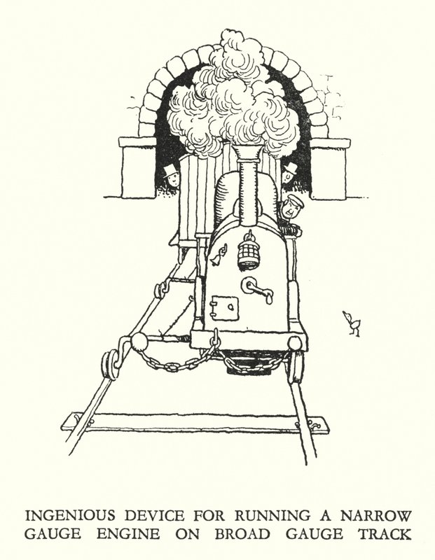 Ilustración para Railway Ribaldry de W Heath Robinson de William Heath Robinson