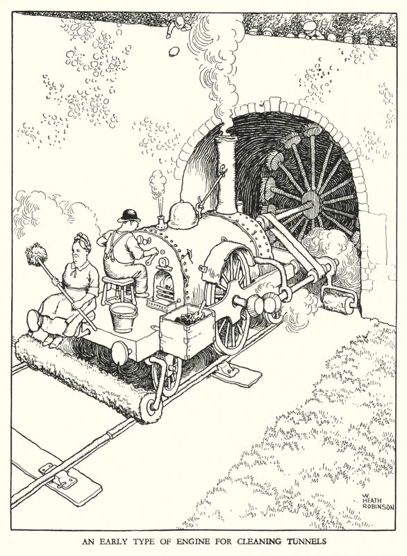 Ilustración para Railway Ribaldry de W Heath Robinson de William Heath Robinson