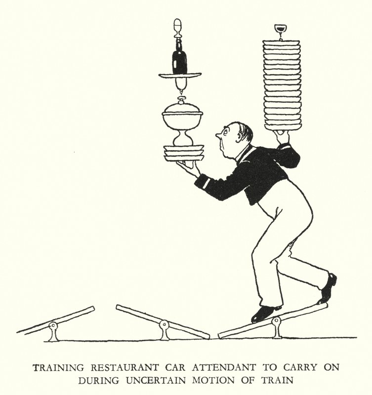 Ilustración para Railway Ribaldry de W Heath Robinson de William Heath Robinson